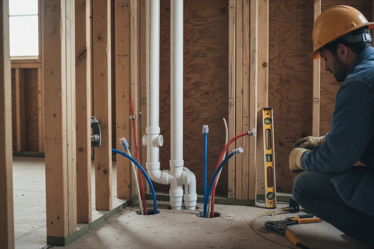 Drain and supply rough-in during Leak Detection in Honey Creek